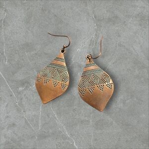 Bohemian Turquoise & Copper Color Dangle Tear Drop Earrings